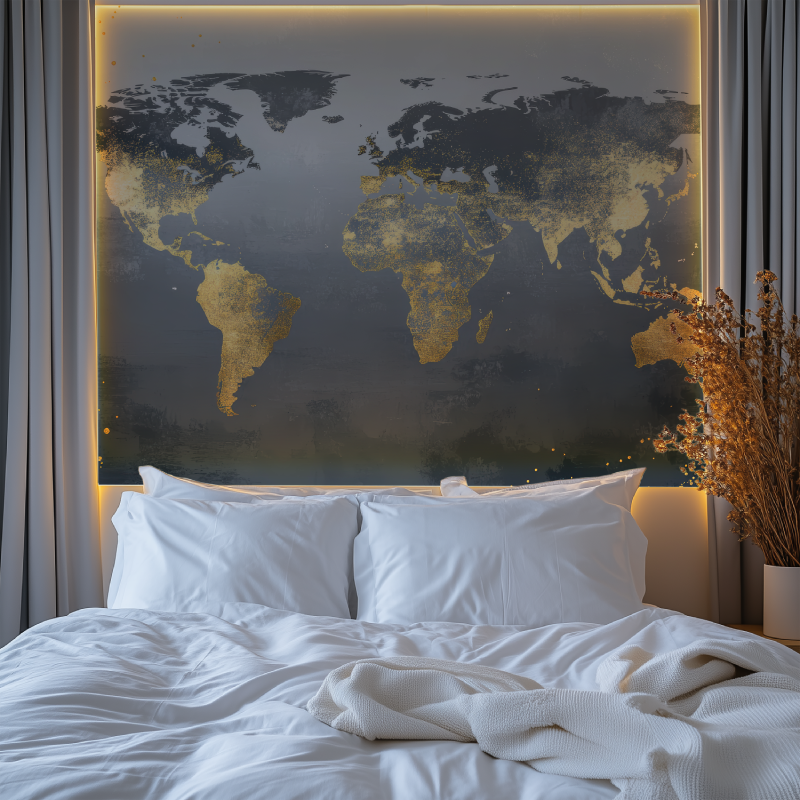 Papier peint carte du monde doree chambre tendanc