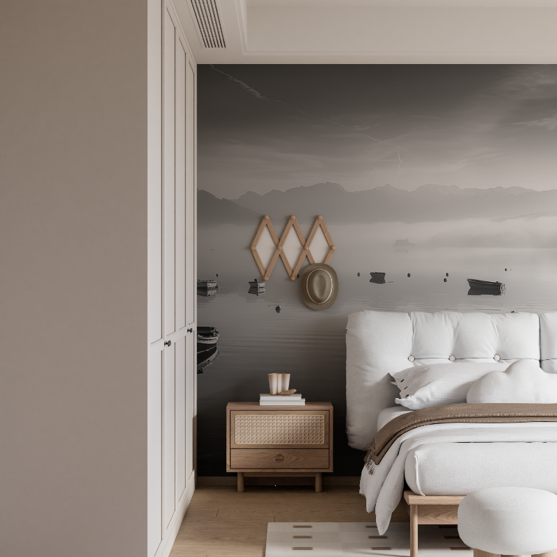 Papier peint noir blanc lac dannecy mural