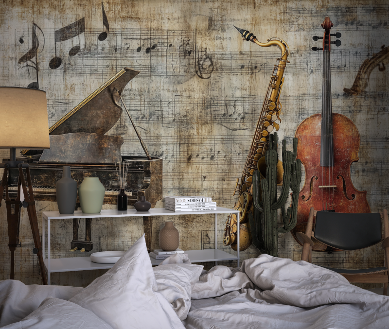 Papier peint avec instrument de musique ancien chambre dado1
