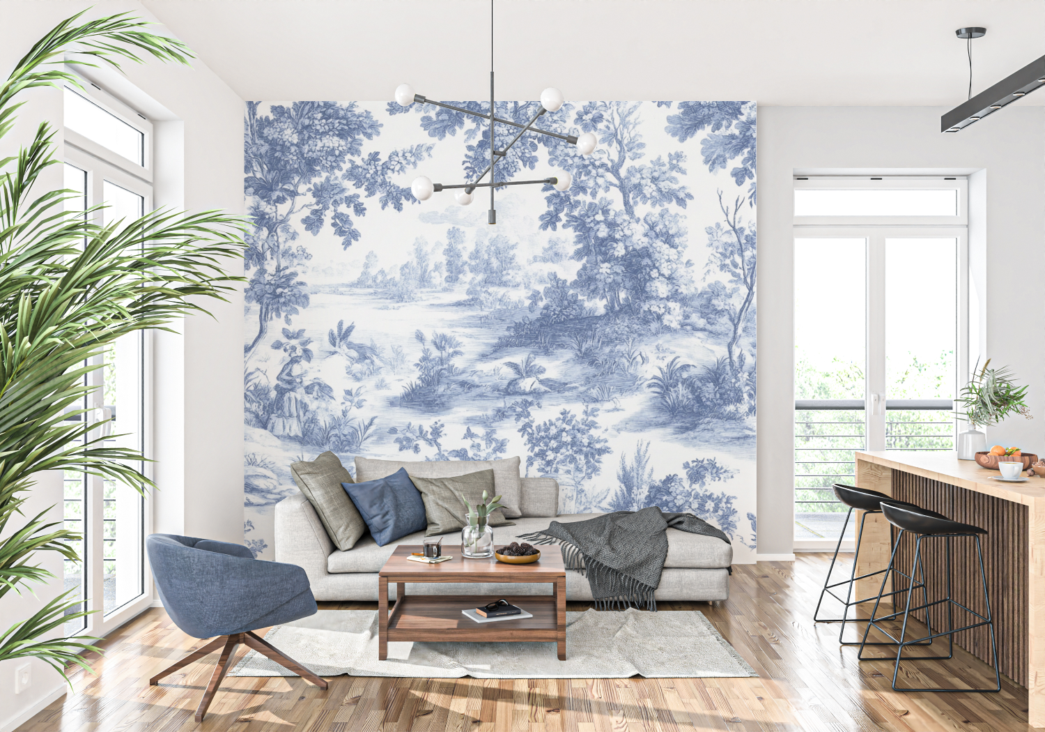 Papier Peint Toile De Jouy Chambre - panoramique tendance