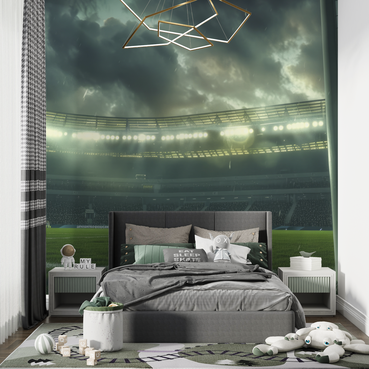 Papier peint stade de foot pluie chambre de garcon