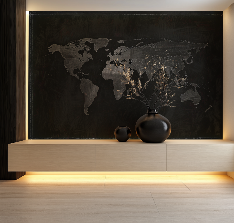 Papier peint carte du monde noir salon neon