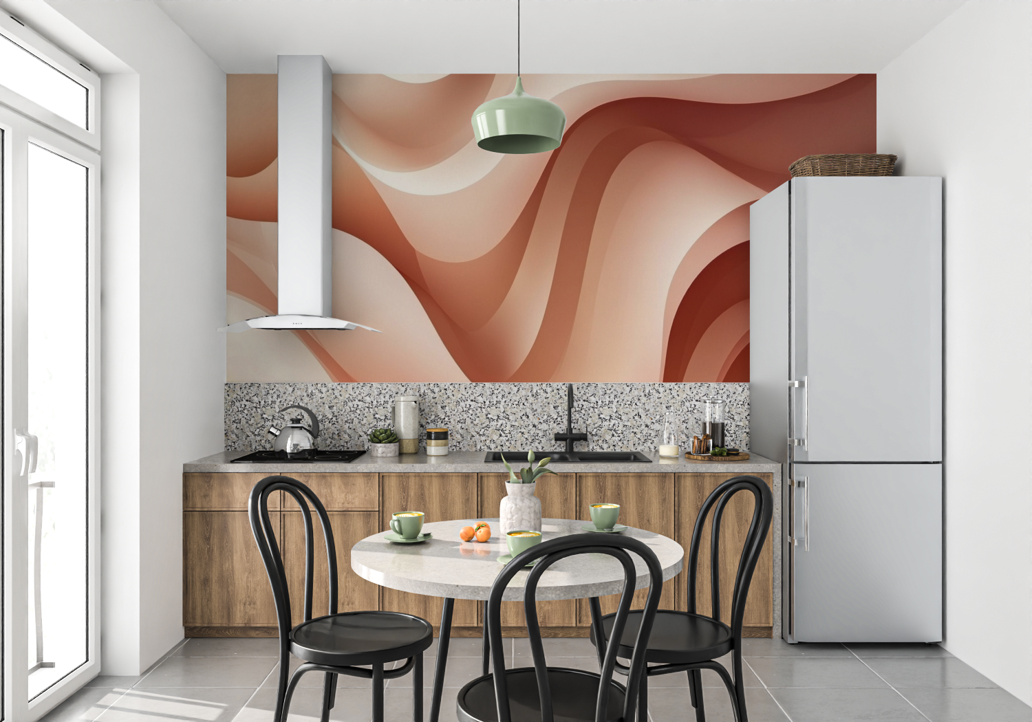 Papier peint terracotta motifs tendance mur cuisine