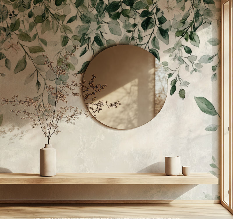 Papier peint vintage vegetal chambre fille miroir