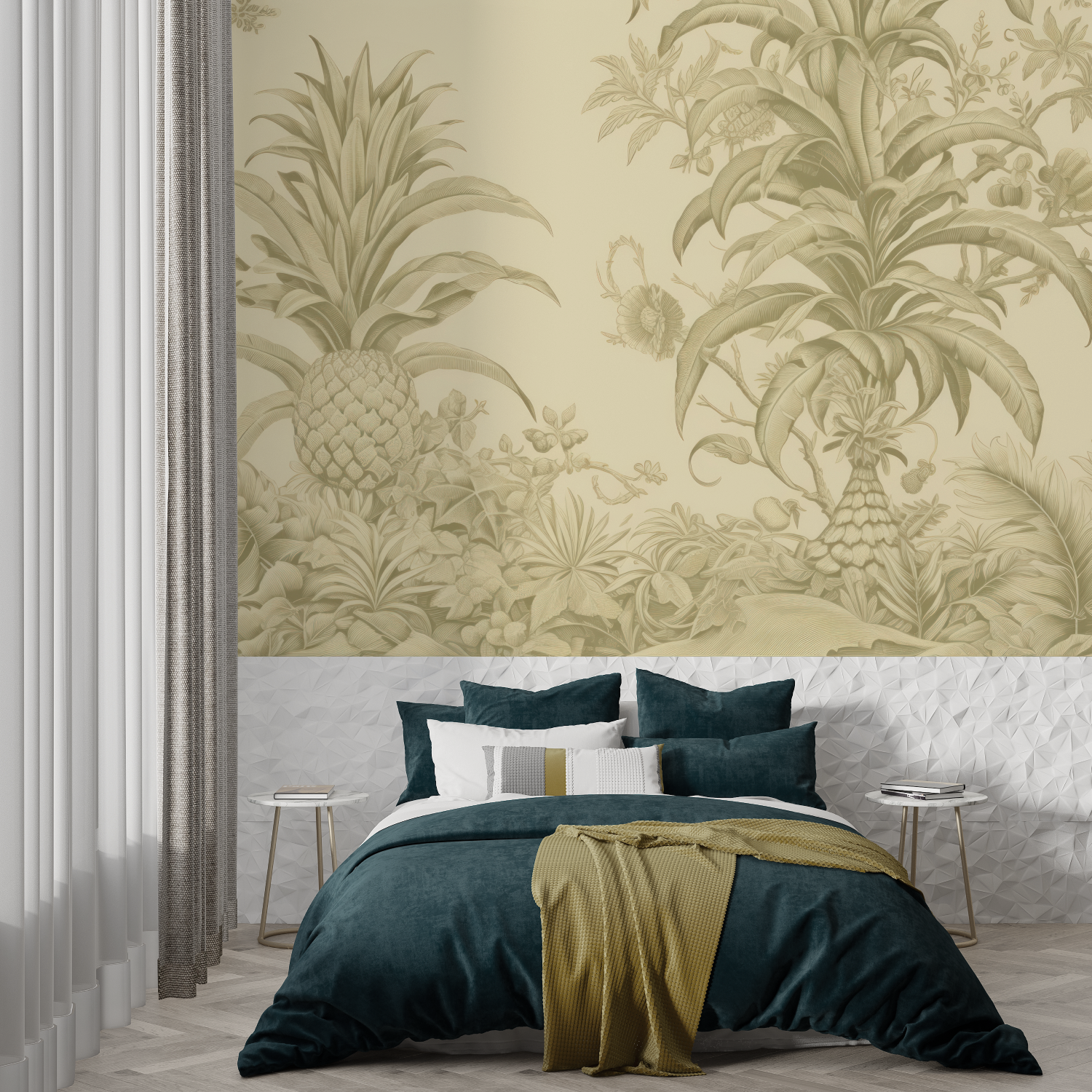 Papier Peint Toile De Jouy Ananas Jaune - francais