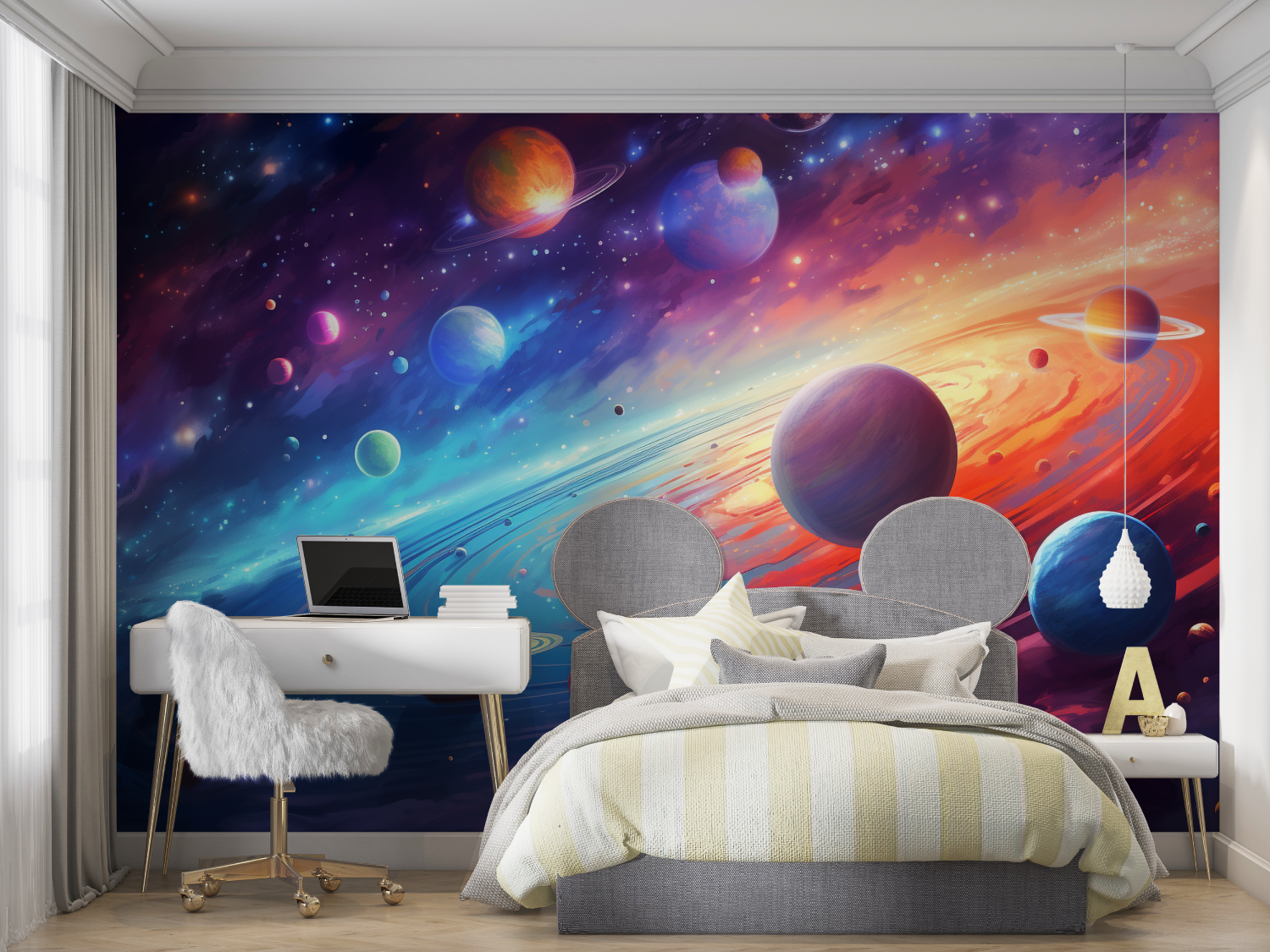 Papier peint espace planete mur chambre panoramique