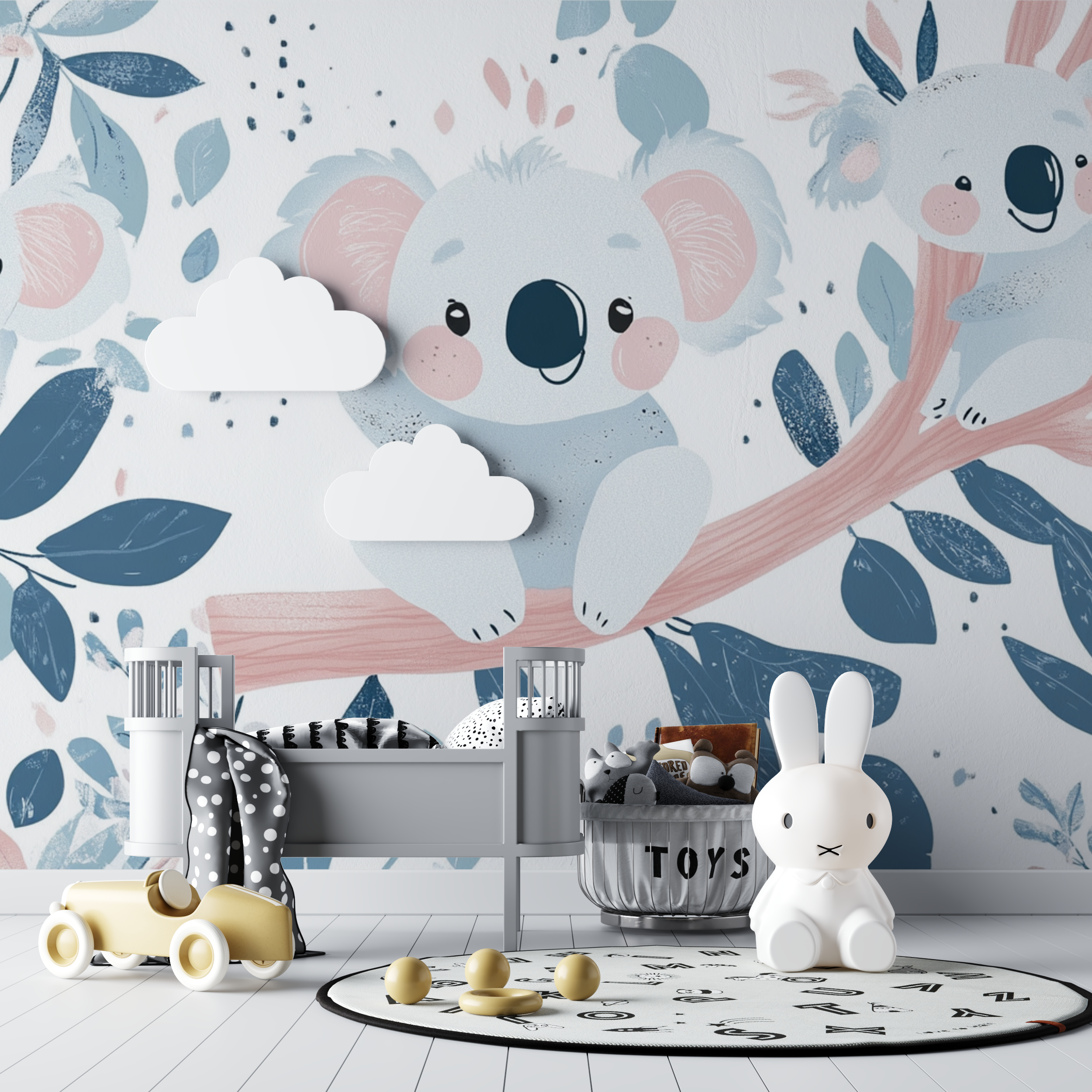 Papier peint koala et ambiance layette bebe tipi