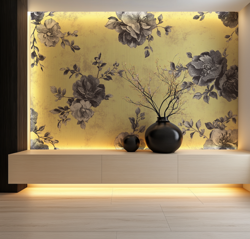 Papier peint vintage jaune gris salon neon