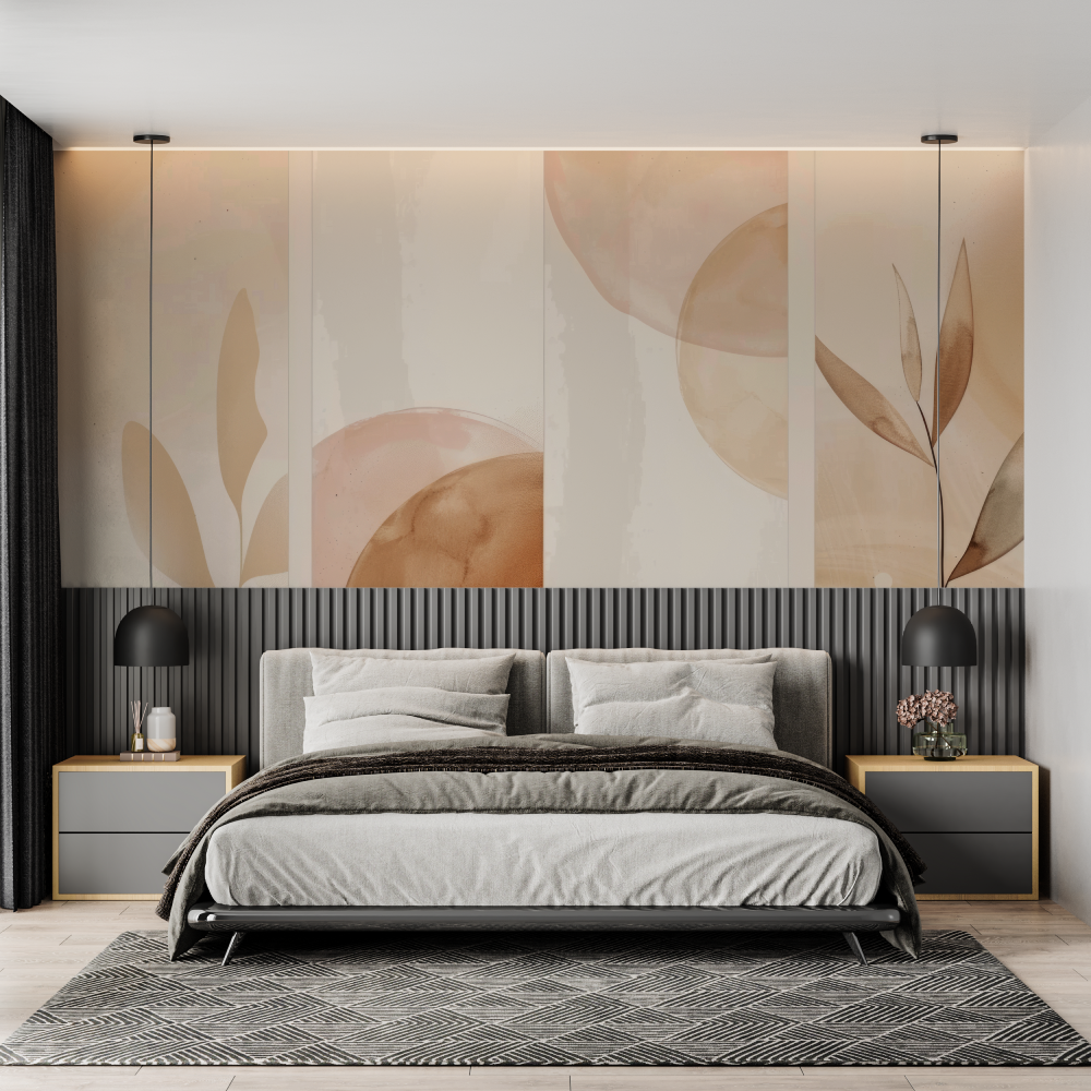 Papier peint aquarelle nuances terre chambre adulte