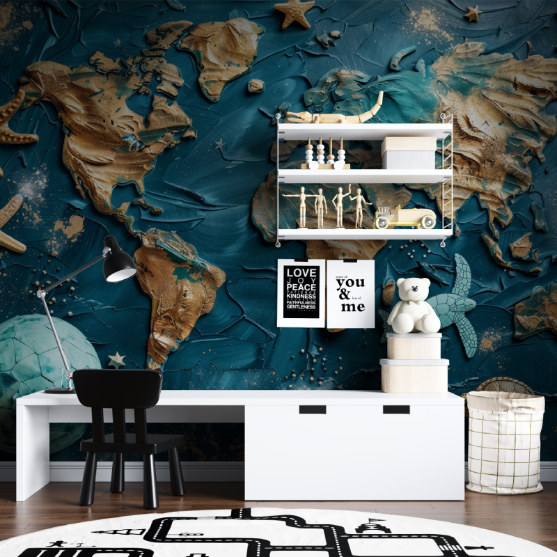 Papier peint carte du monde marin tapisserie chambre ados