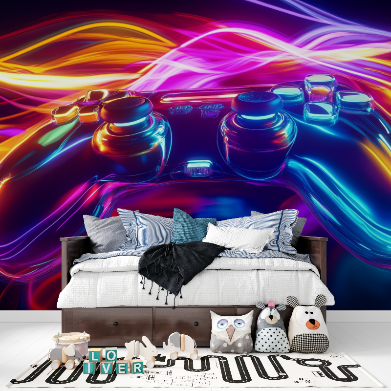 Papier peint explosion de jeux neon tapisserie pour ado