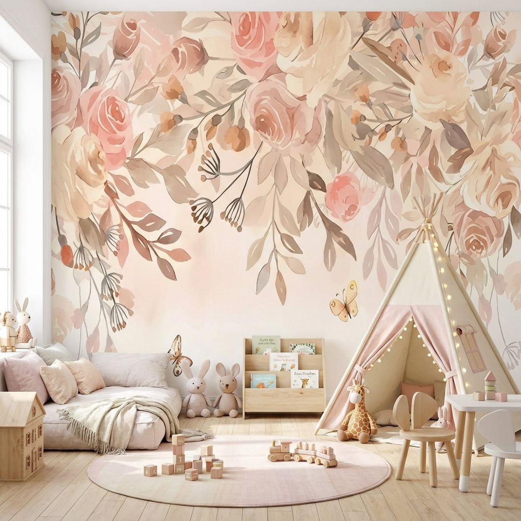 Papier Peint Fleur Papillons et Fleurs