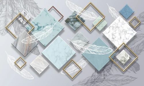Blue and geometric gold wallpaper