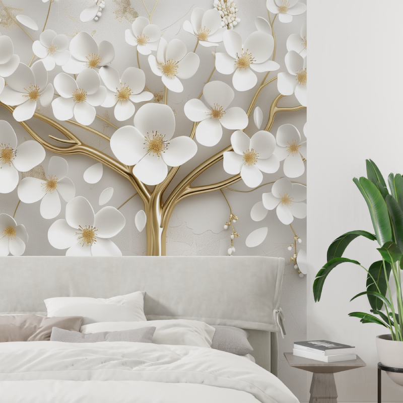 Papier Peint Arbre Dorée Fleurs