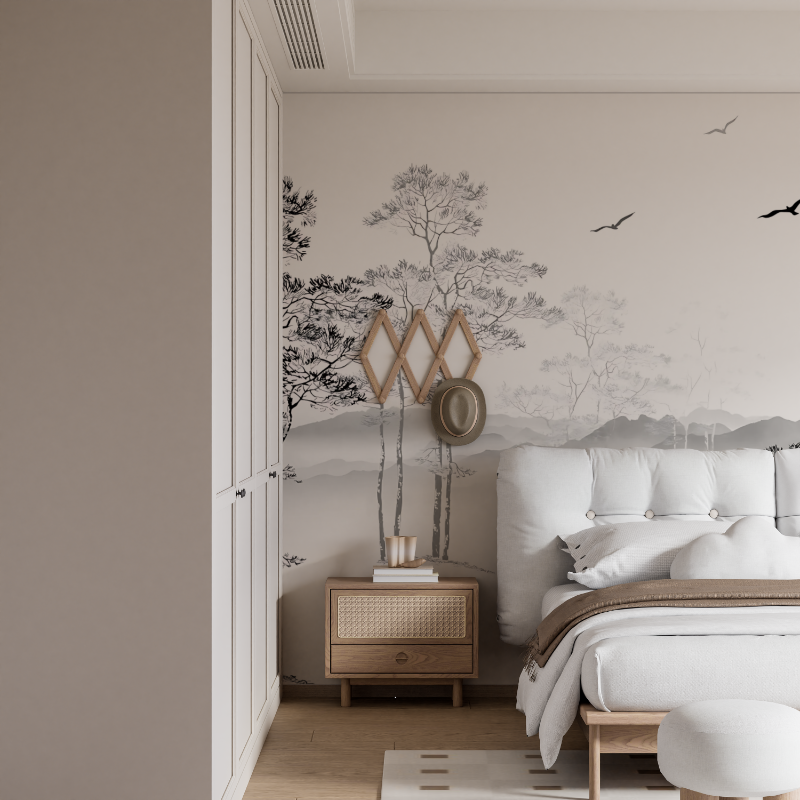 Papier Peint Arbre Noir et Blanc