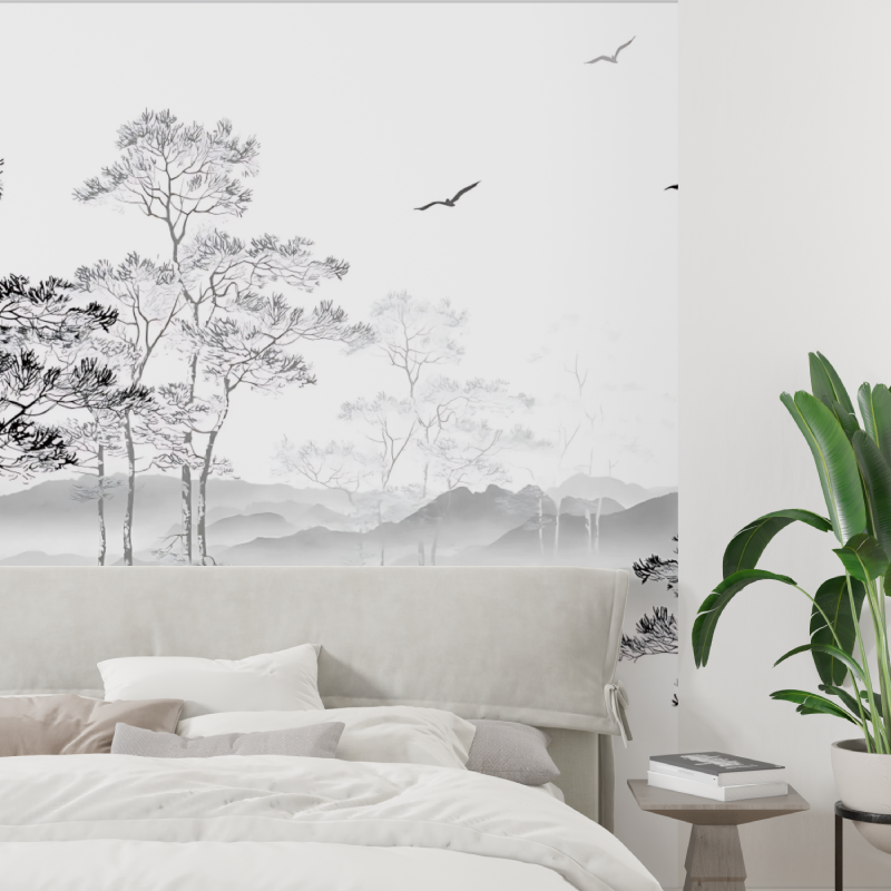 Papier Peint Arbre Noir et Blanc