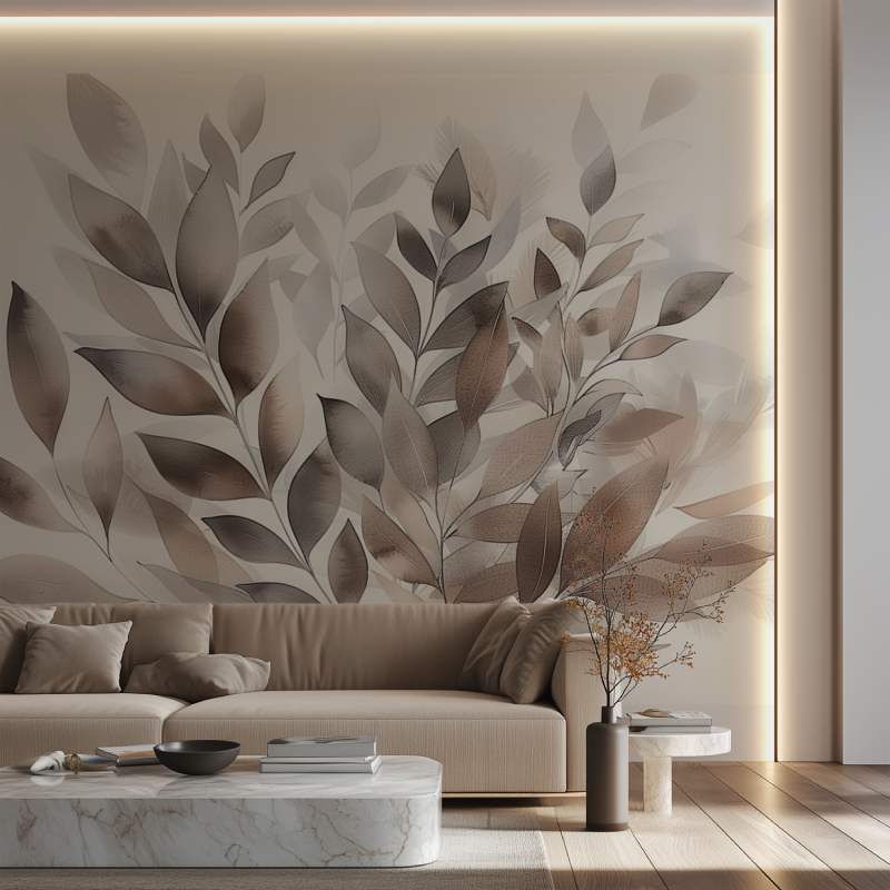 Trendy Beige Foliage Wallpaper