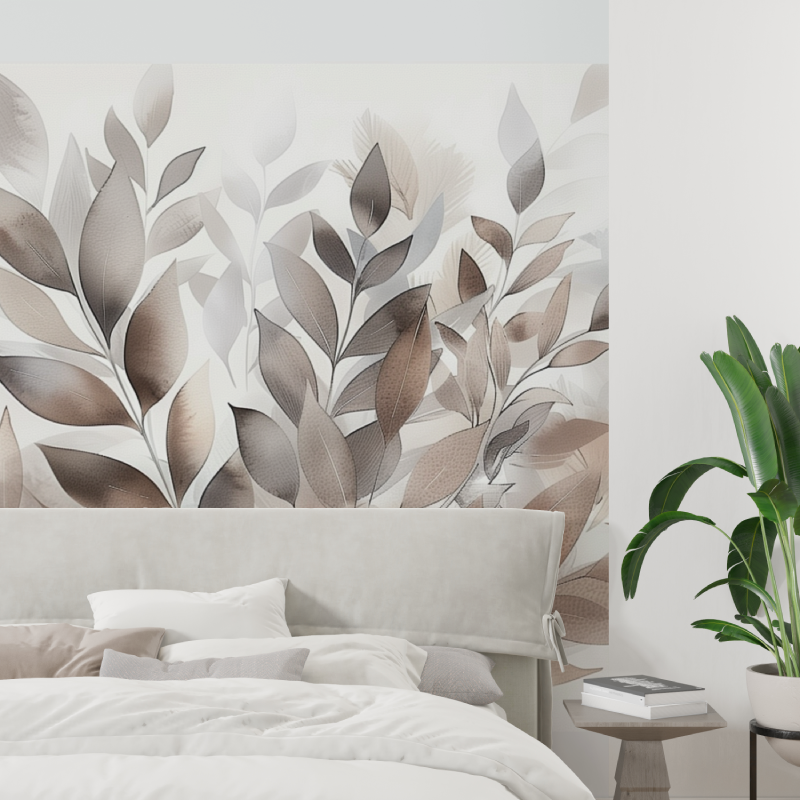 Trendy Beige Foliage Wallpaper
