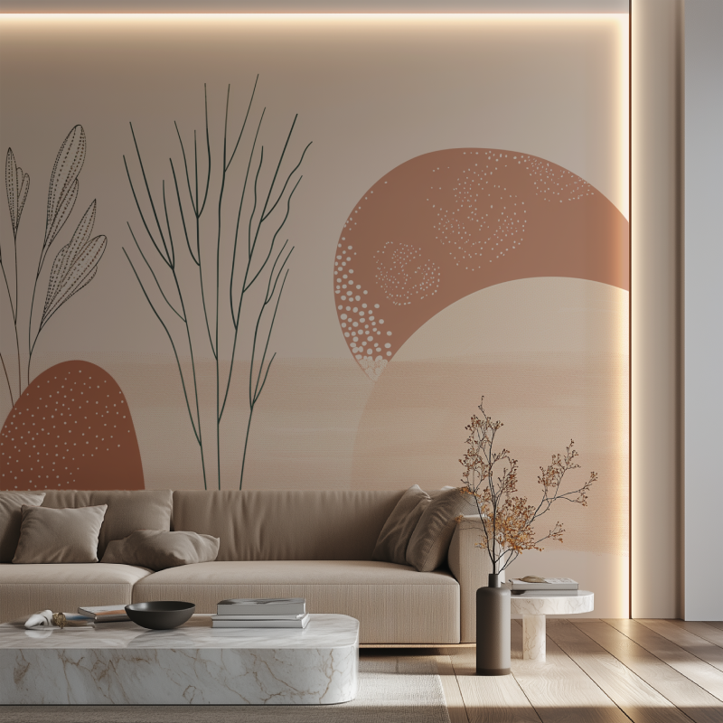 Japandi Flowers Panoramic Wallpaper