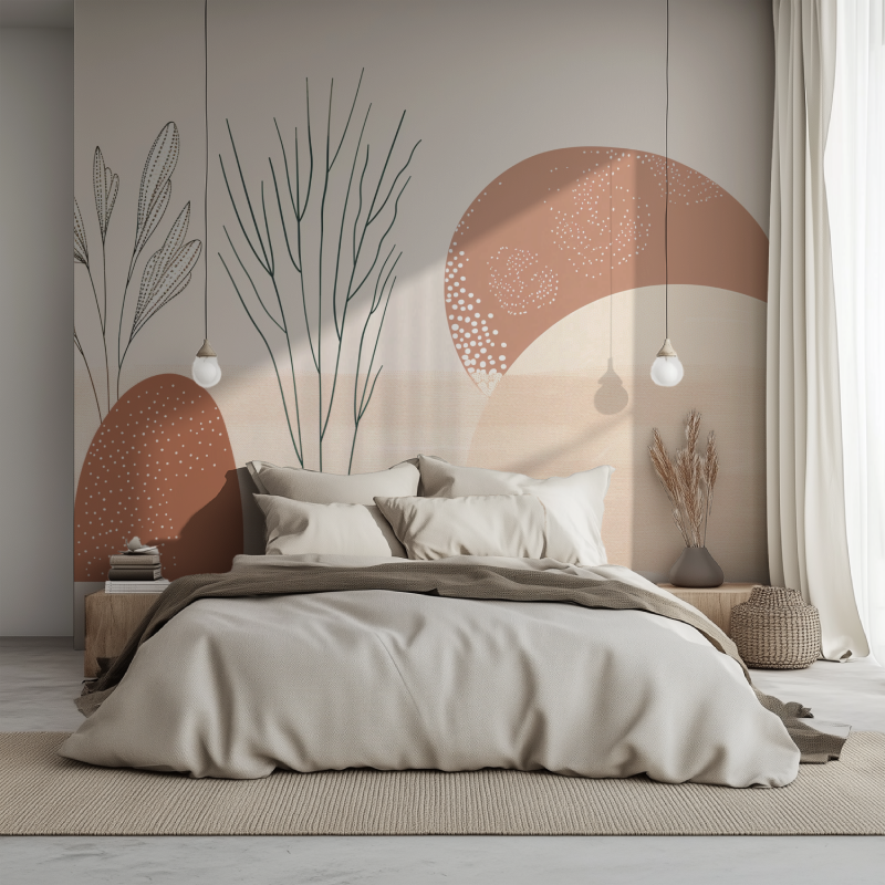 Japandi Flowers Panoramic Wallpaper