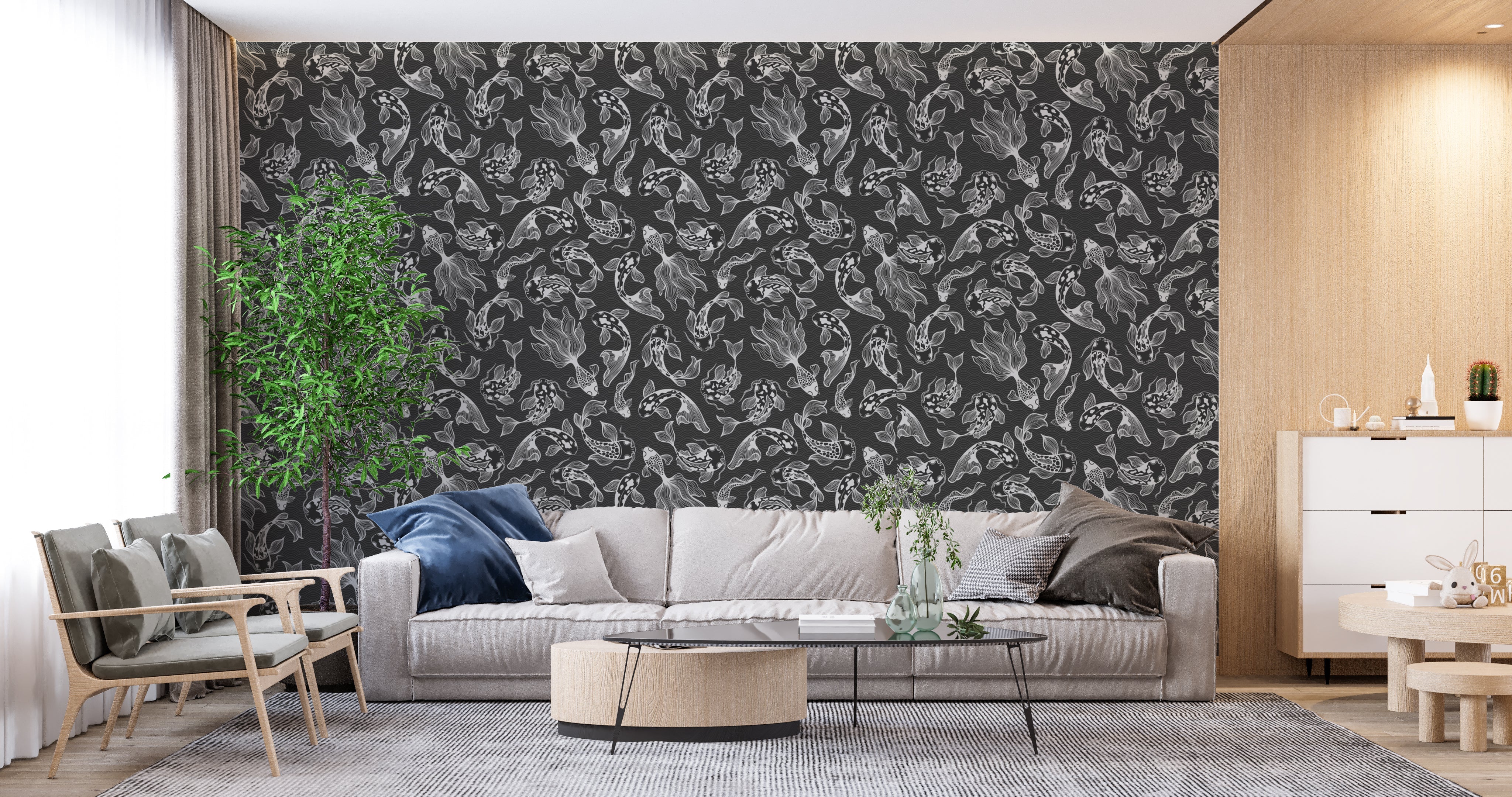 Papier Peint Blanc Motif Noir