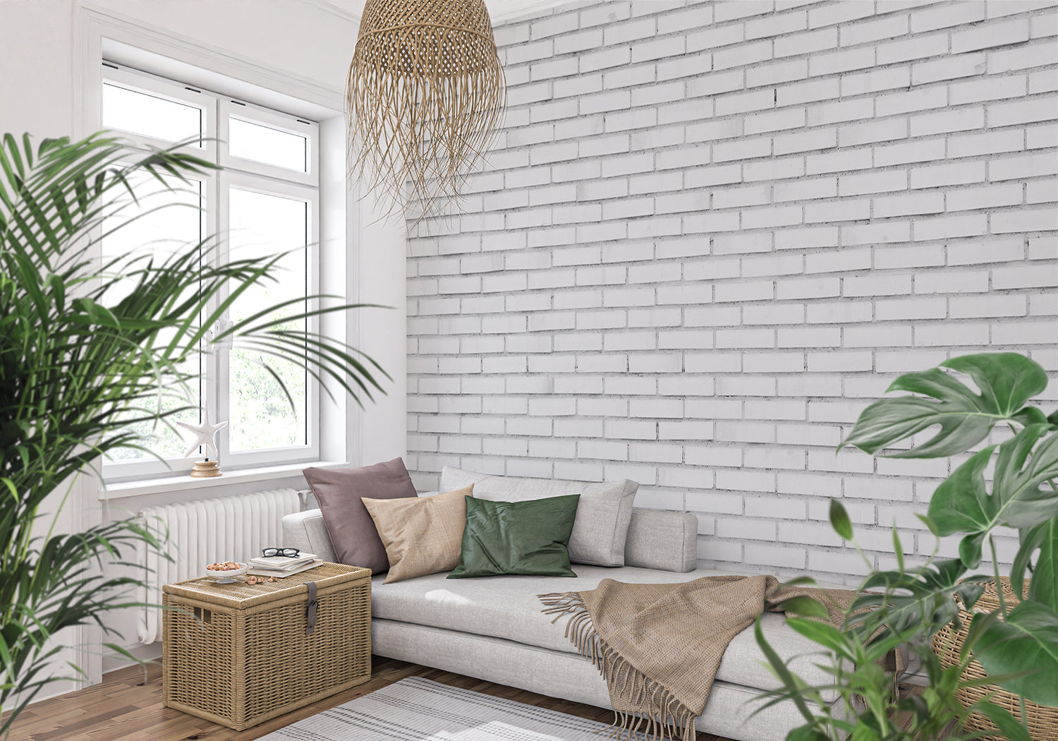 Papier Peint Brique Blanc Gris