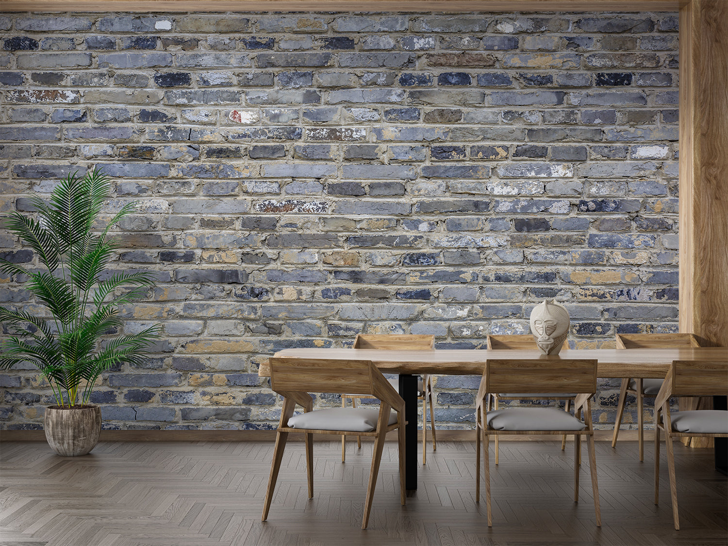 Papier Peint Brique Bleu Gris