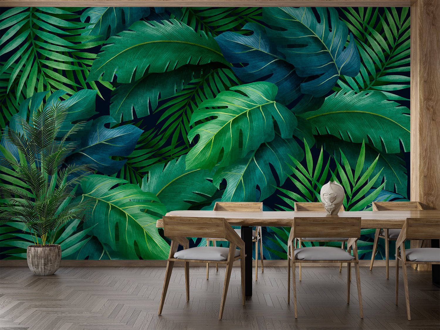 Papier Peint Feuillage Vert Et Bleu