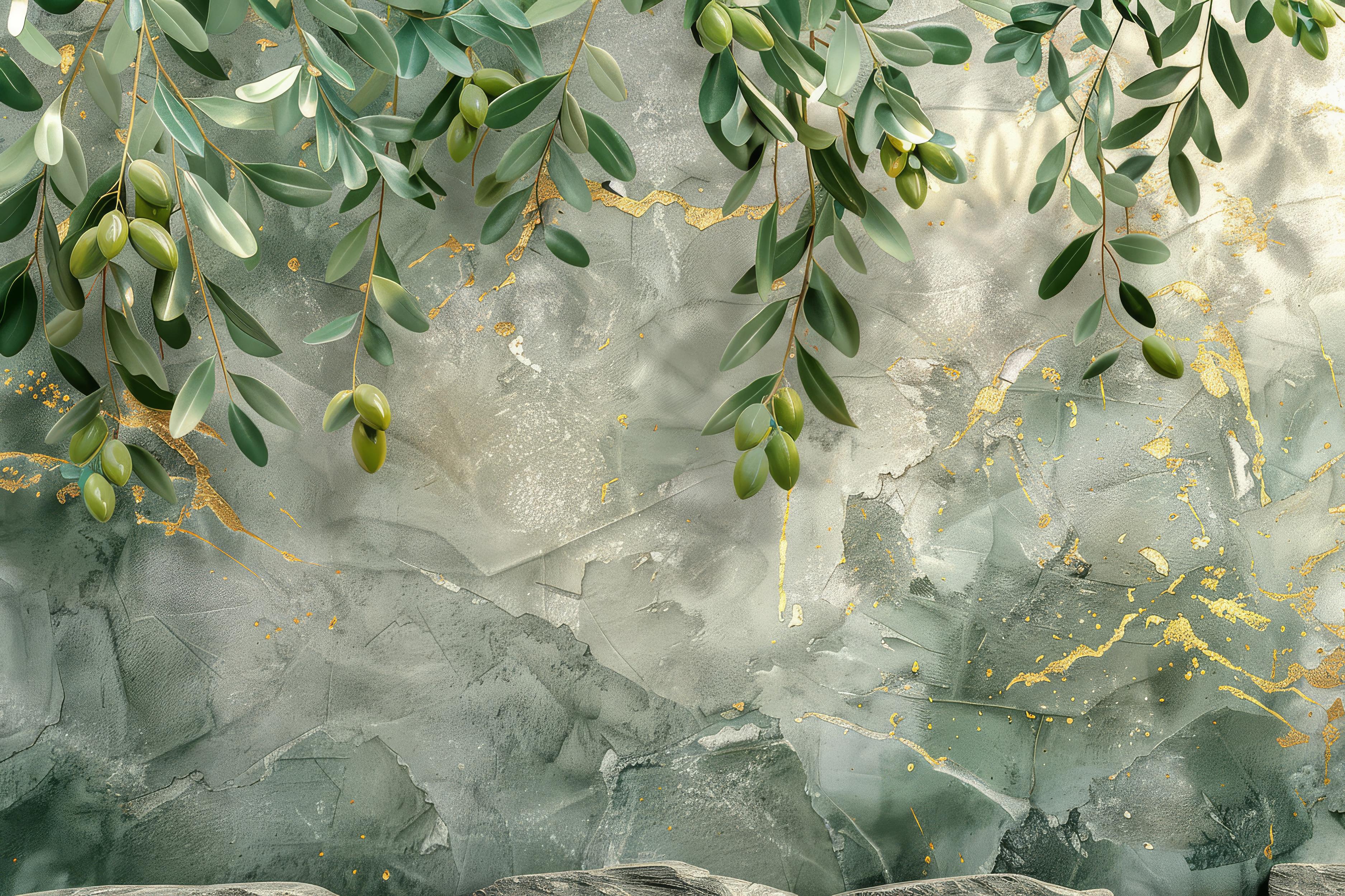 Tapeta w zielone i złote liście