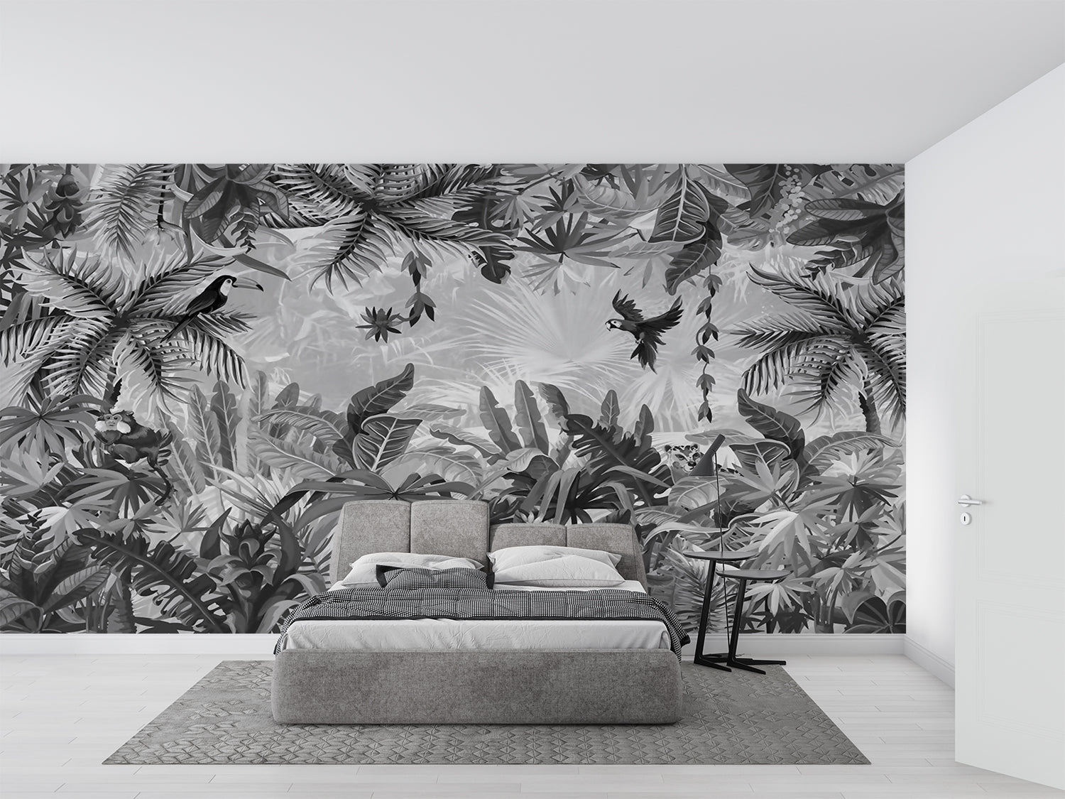 Papier Peint Foret Tropicale Noir Et Blanc