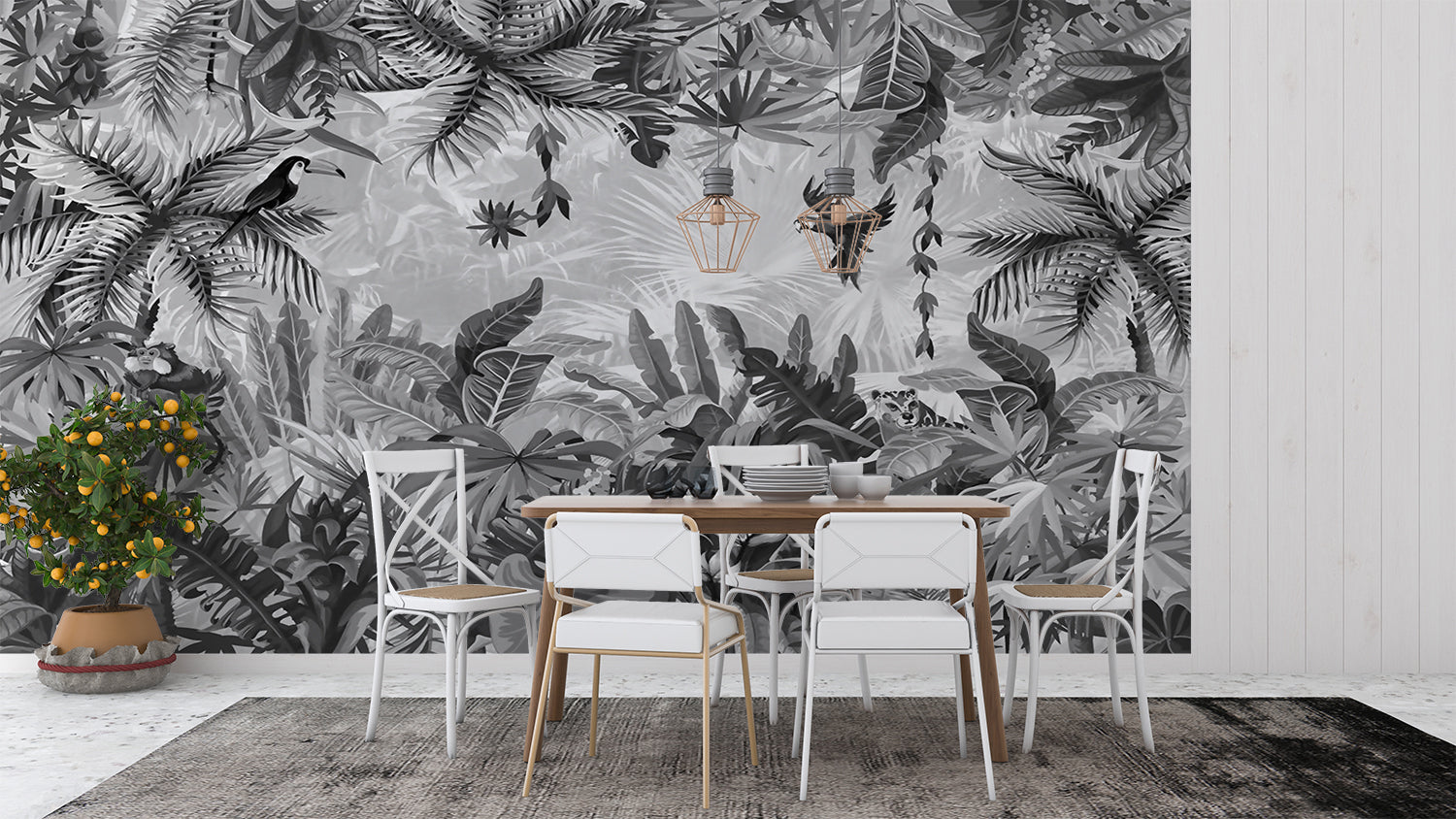 Papier Peint Foret Tropicale Noir Et Blanc