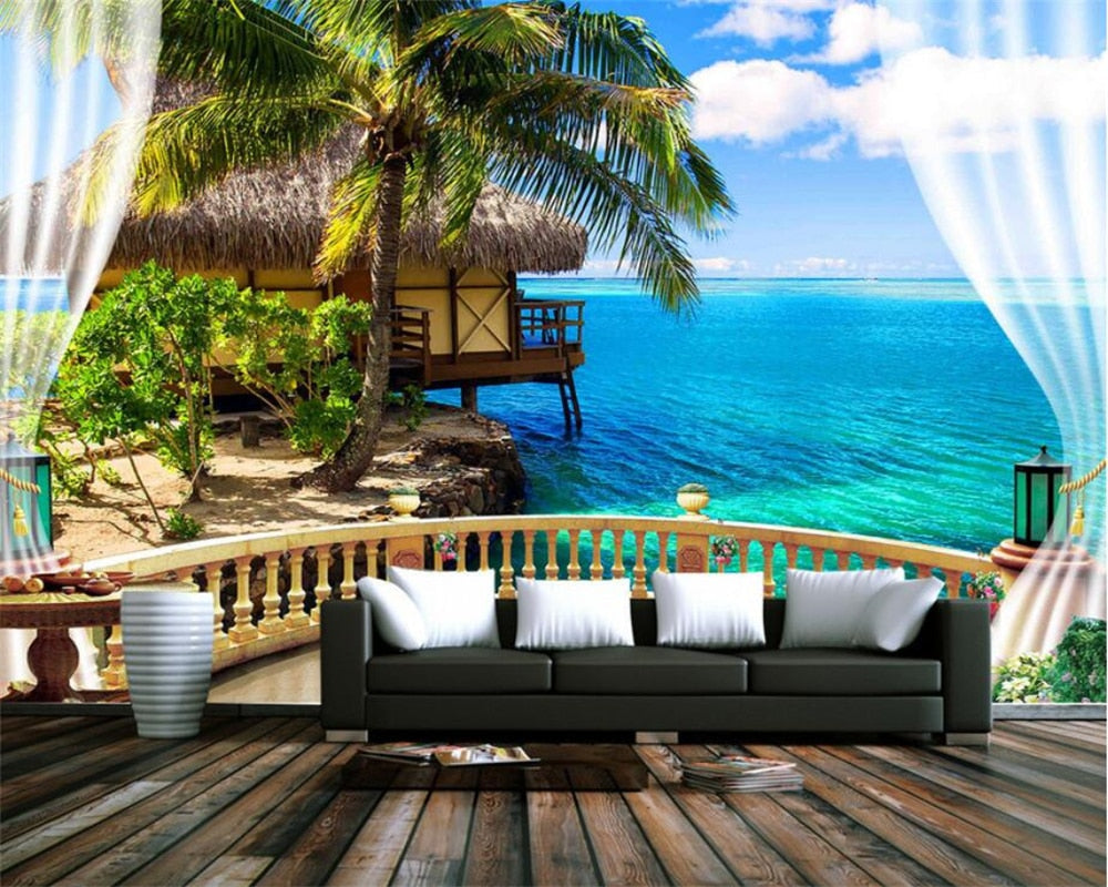 papier peint trompe l’oeil plage