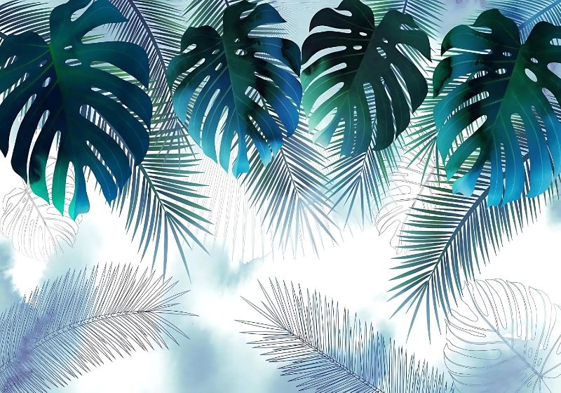 Papier Peint Tropical Bleu Vert