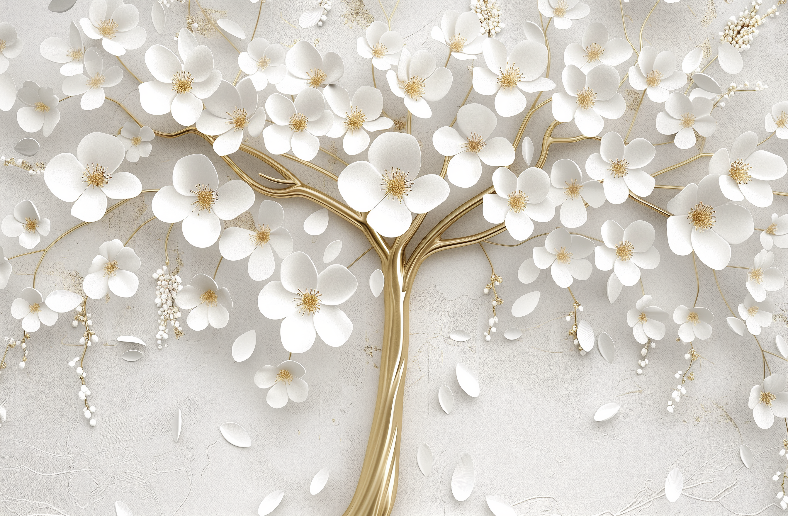 Papier Peint Arbre Dorée Fleurs