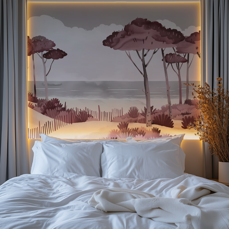 Papier peint panoramique paysage rose chambre premium