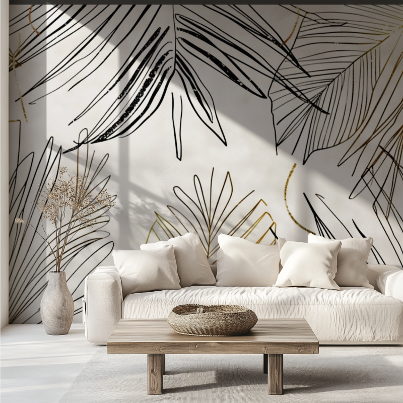 Papier peint panoramique ligne vegetale canape tendance