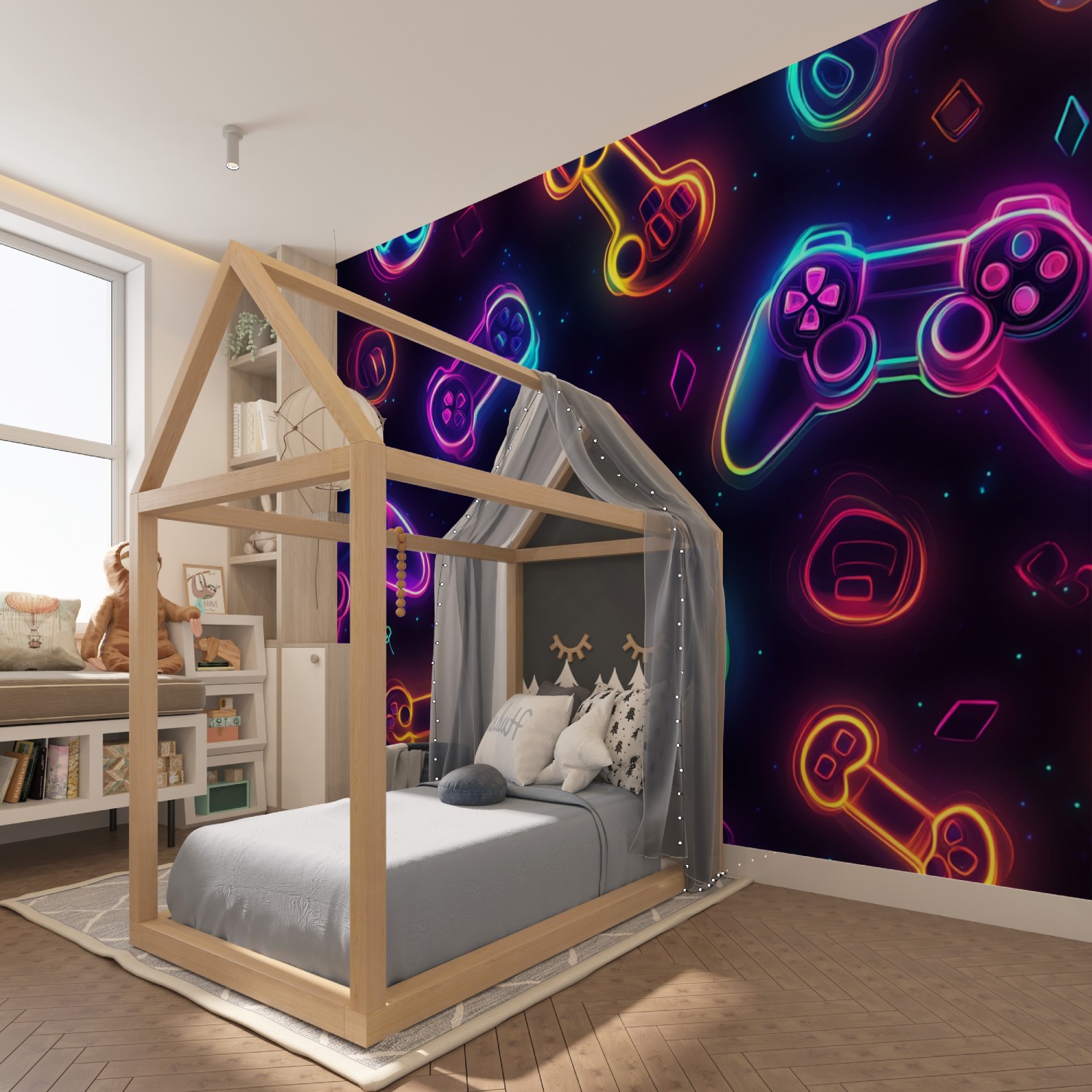 Papier peint neon gamer patroon tapisserie hero