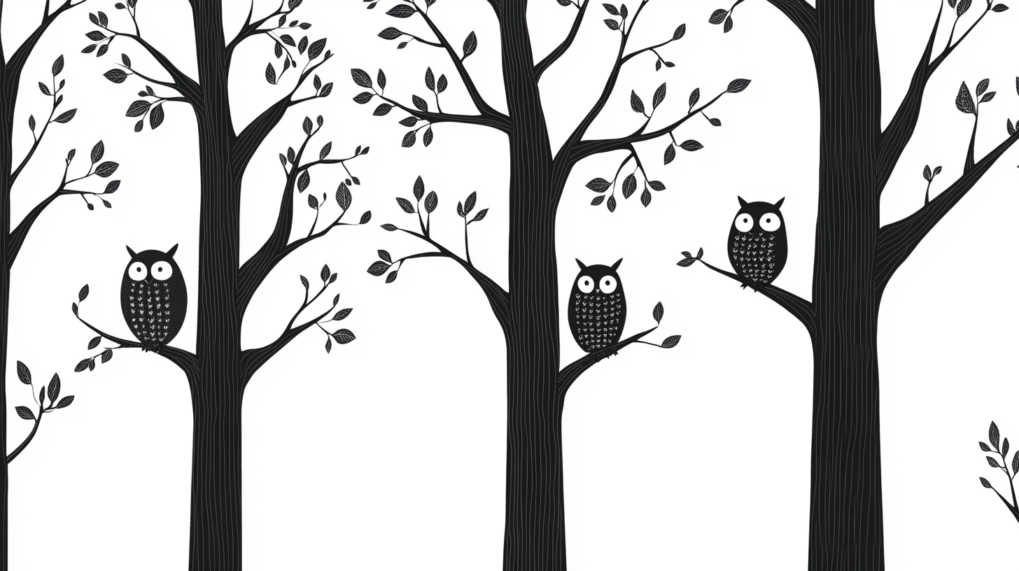 Papier Peint Arbre Noir Et Blanc Chambre Enfant Chouette