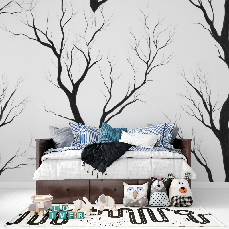 Papier peint arbre noir et blan...enfant tapisserie pour ado