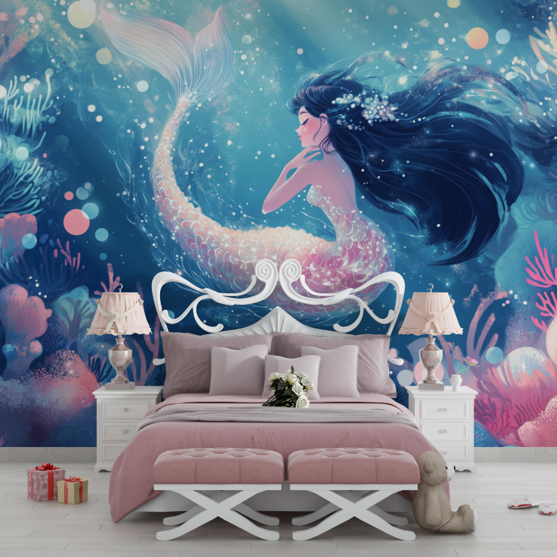 Papier peint princesse sirene conte de fee chambre filles