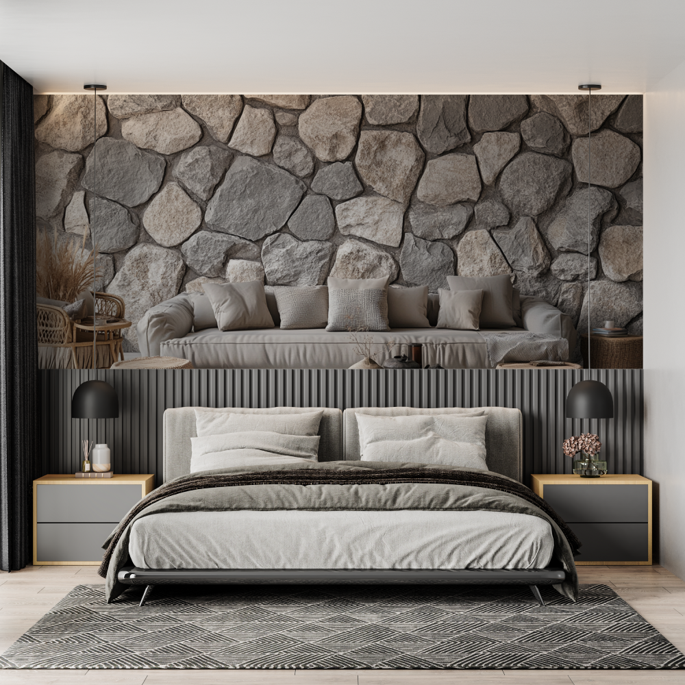 Papier peint trompe loeil pierr...nt chambre adulte tendance