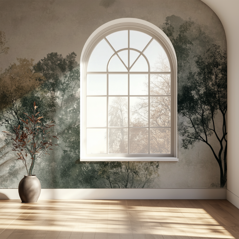 Papier peint arbre stylise fenetre papier