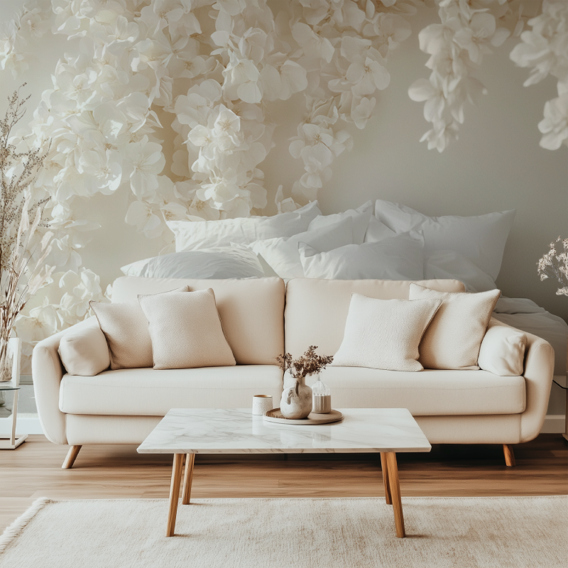 Papier peint fleur geante canape simple