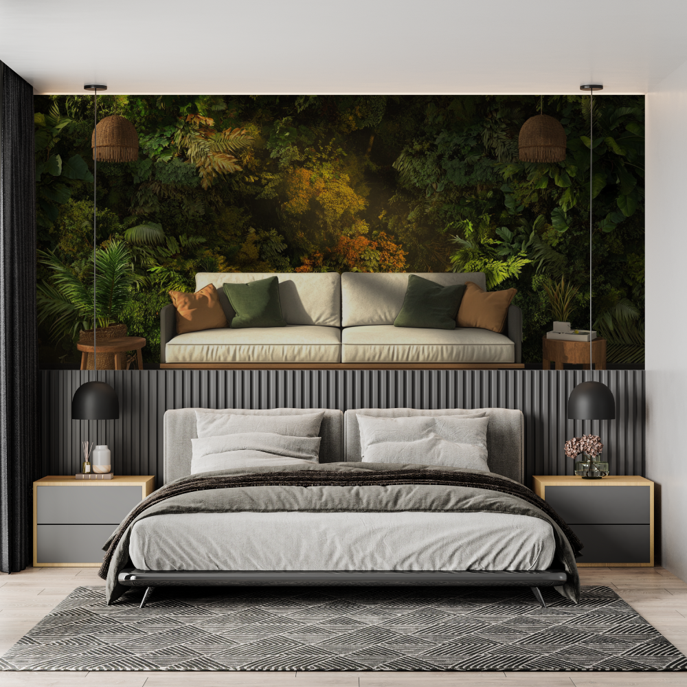 Papier peint trompe loeil foret chambre adulte tendance