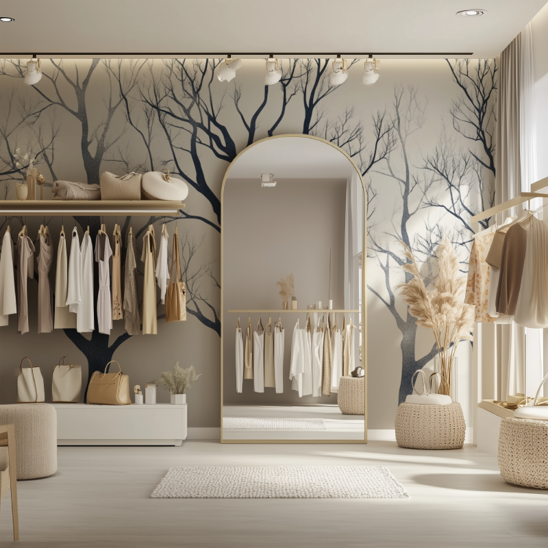 Papier peint arbre graphique dressing