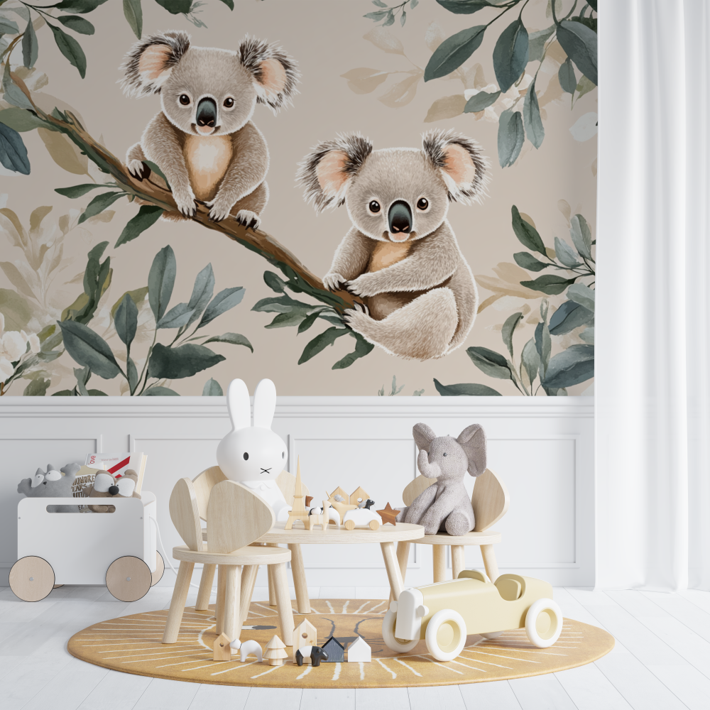 Papier peint koala sur fond sable doux chambre de bebe