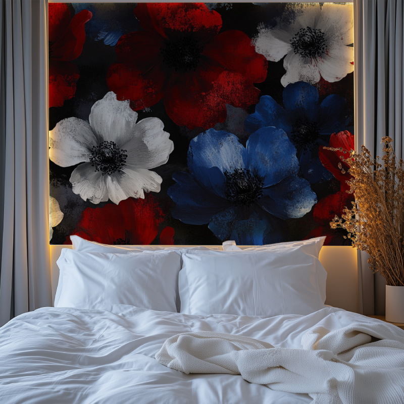 Papier peint fleur fond noir chambre premium
