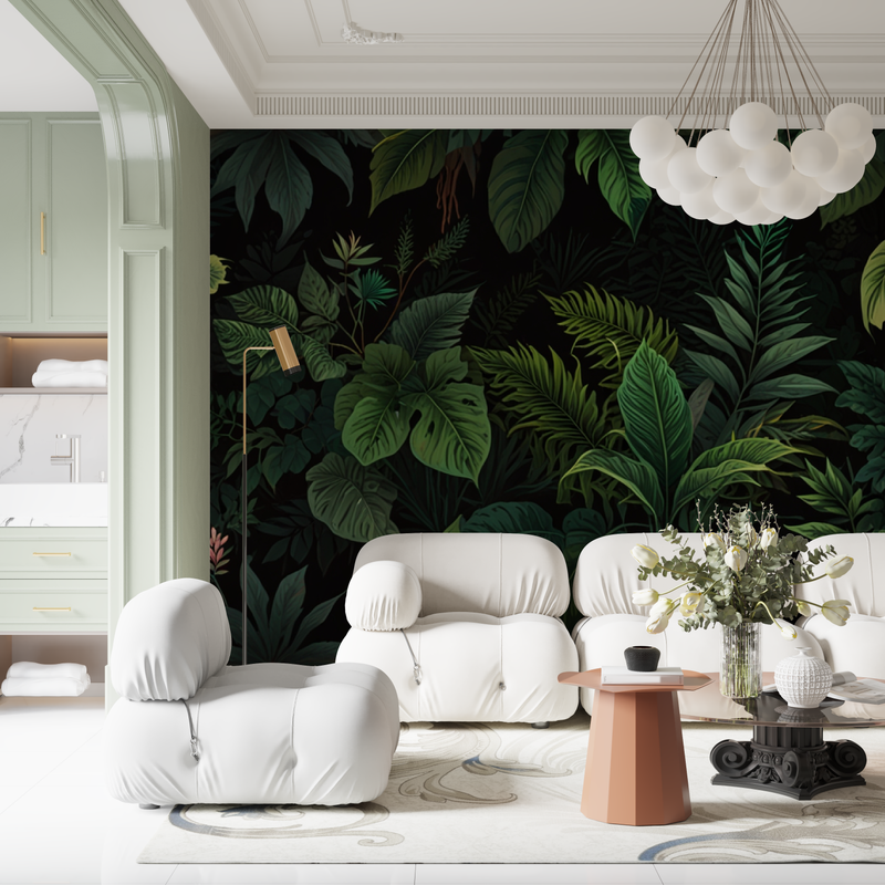 Papier Peint Jungle Noir Et Vert - design