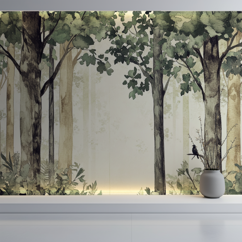 Papier peint arbre hibou mur blanc
