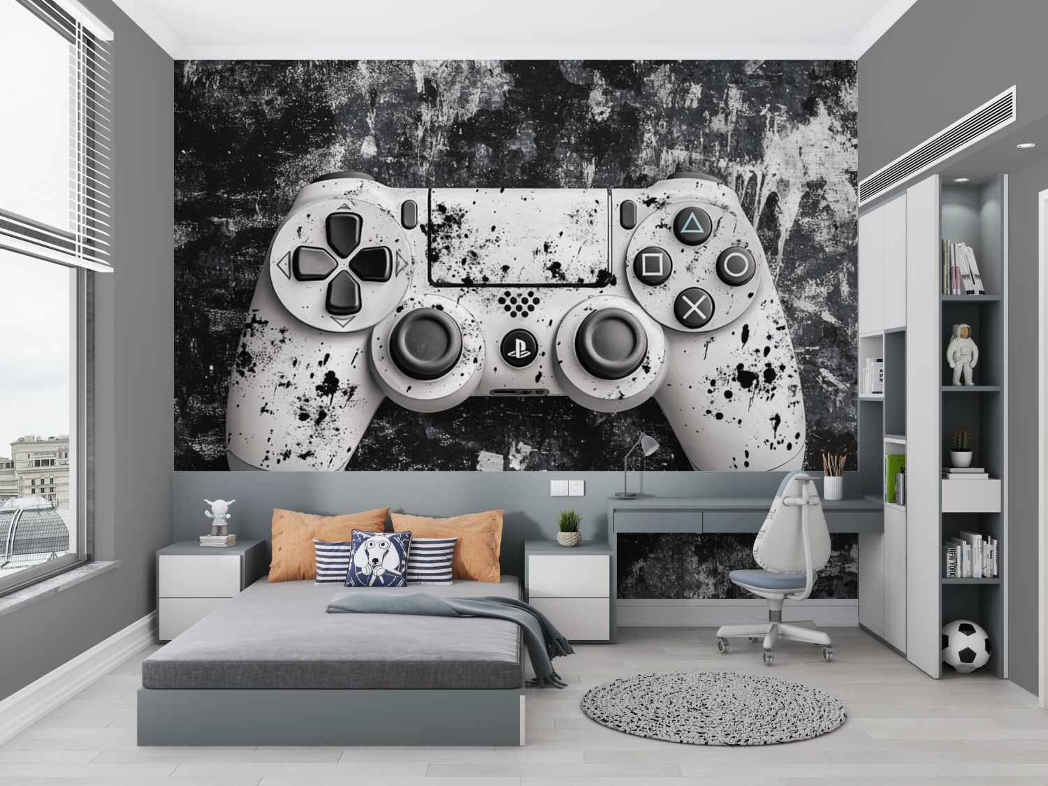 Papier peint gamers console gris chambre petit